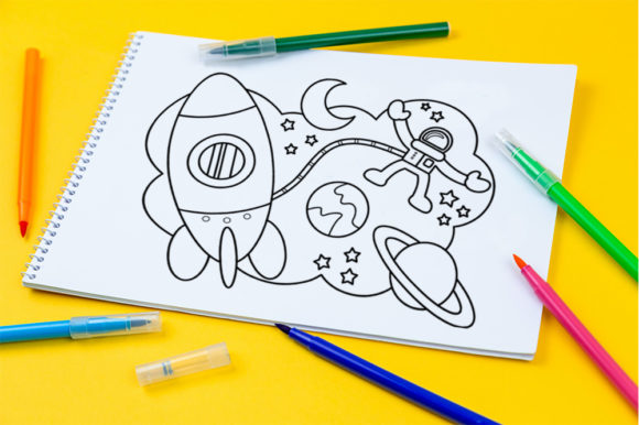 An Outer Space Coloring Page for Marketing Graphics & Branding