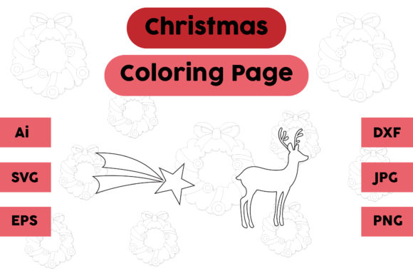 Christmas Coloring Page Star Deer Set 01: Graphics for Creative Branding