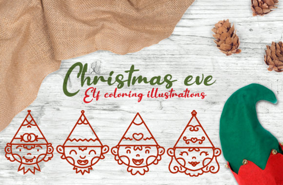 Elf Coloring Graphics for Festive Crafts & Design